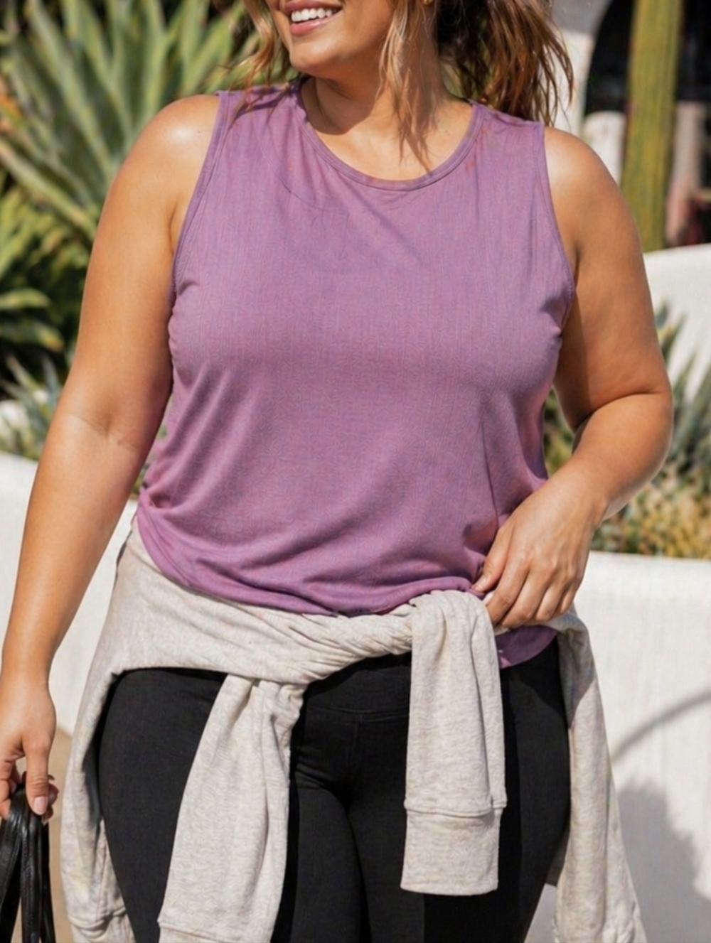 ZYIA Mauve Ribbed Sleeveless Athletic Tank Soft Stretch Athleisure Gym Yoga Top